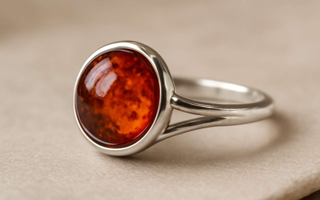 Elegant Gift for Her Birthday: Silver Ring with Stunning Amber Charm