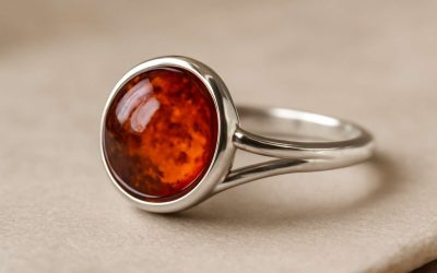 Elegant Gift for Her Birthday: Silver Ring with Stunning Amber Charm